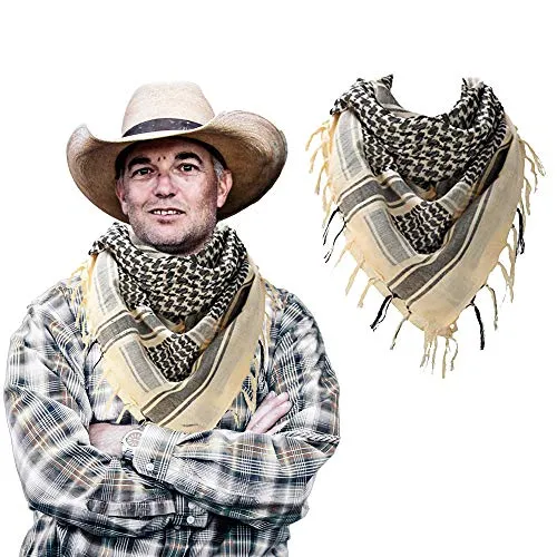 100 percent Cotton Military Shemagh Arab Tactical Desert Keffiyeh Thickened Scarf Wrap for Women and Men, Beige, One Size