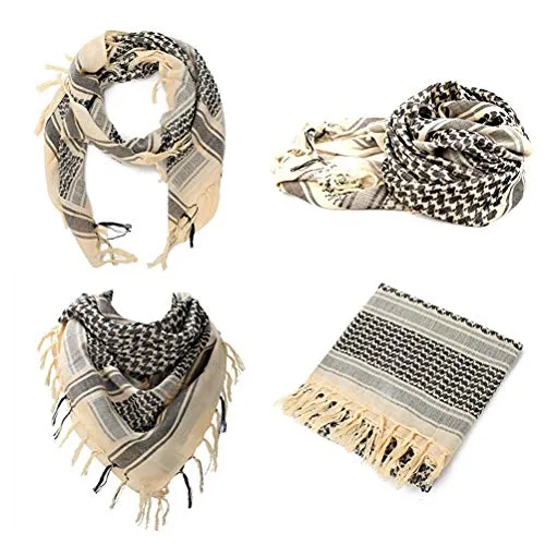 100 percent Cotton Military Shemagh Arab Tactical Desert Keffiyeh Thickened Scarf Wrap for Women and Men, Beige, One Size