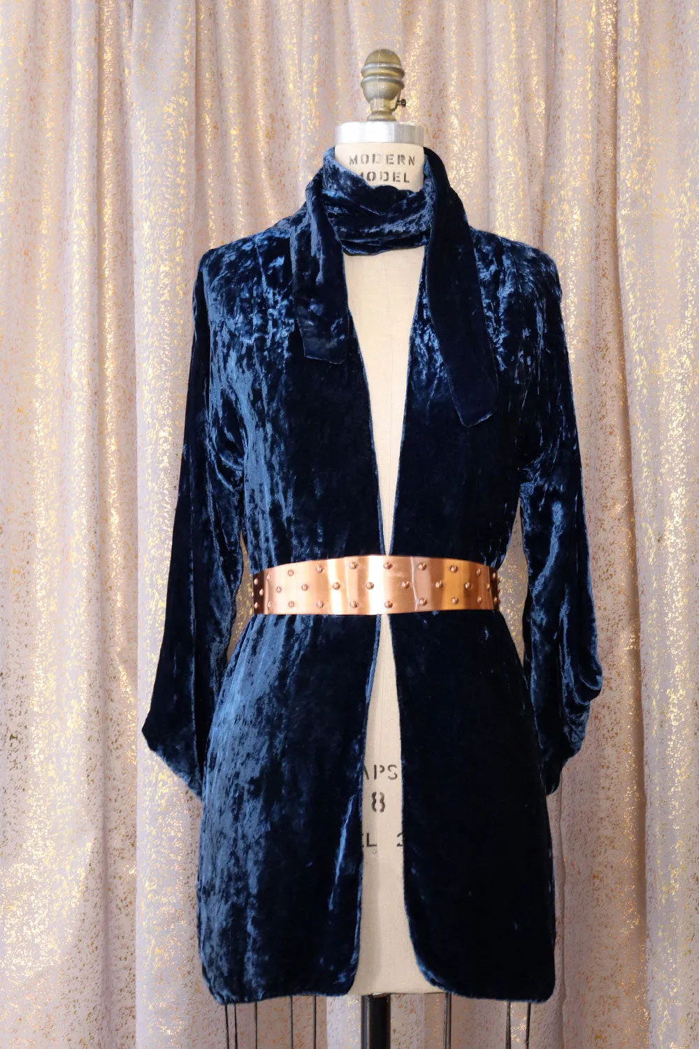 1920s Deep Blue Crushed Velvet Jacket XS-M