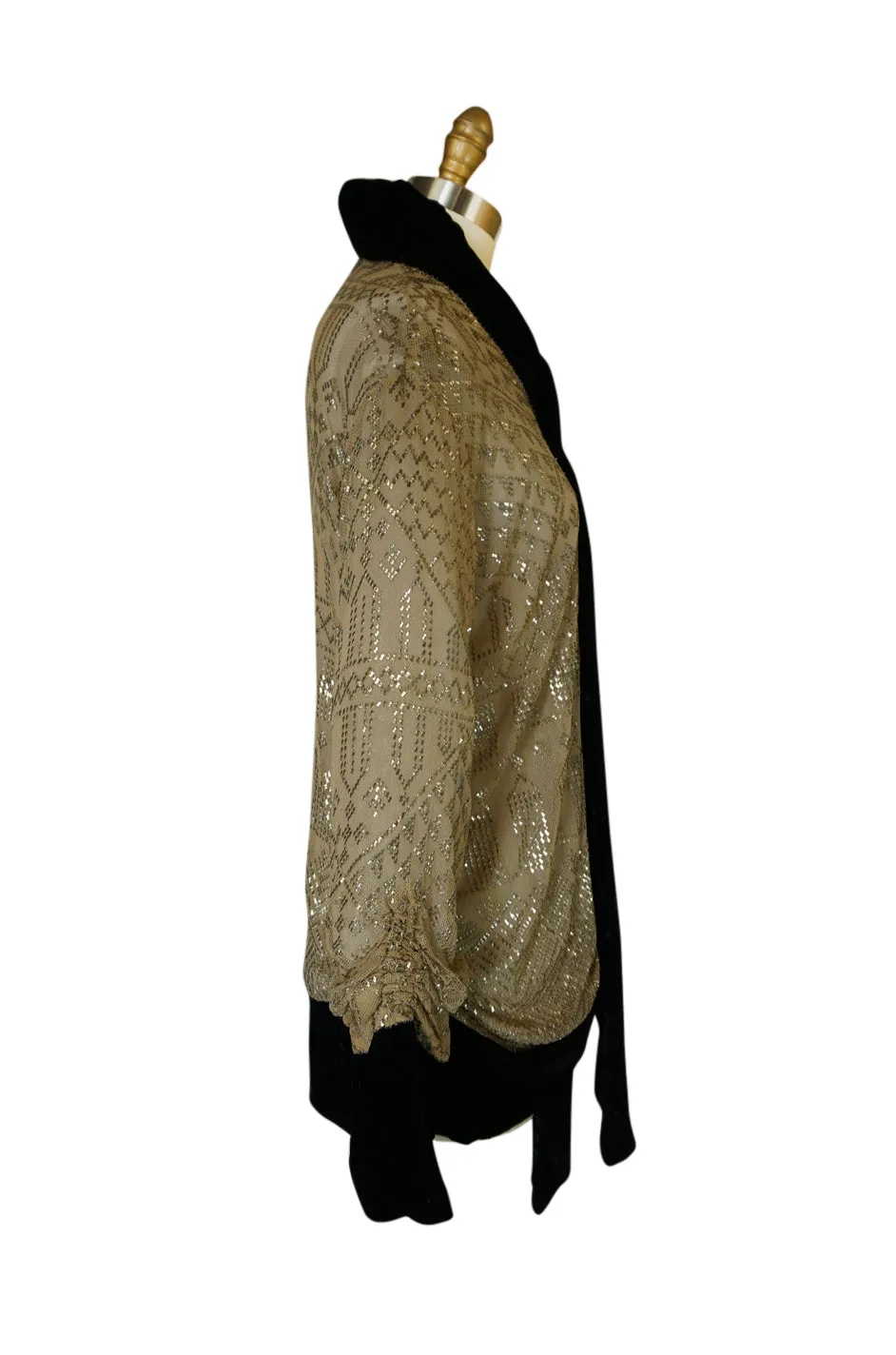 1920s or 1930s Handmade Assuit & Velvet Tie Front Flapper Jacket