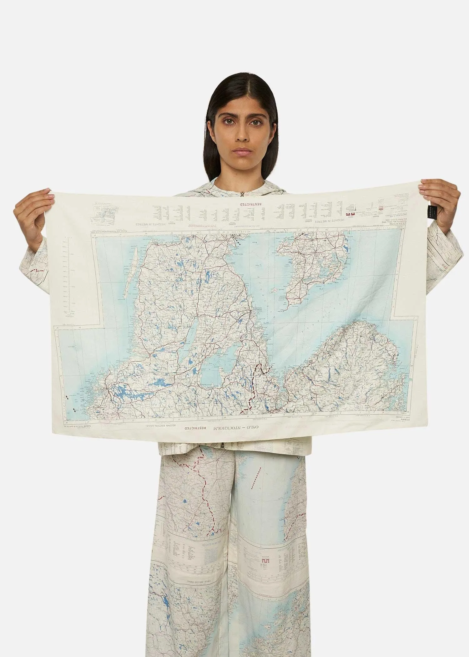 1950's SILK MAP SCARF, STOCKHOLM AERONAUTICAL MAPS