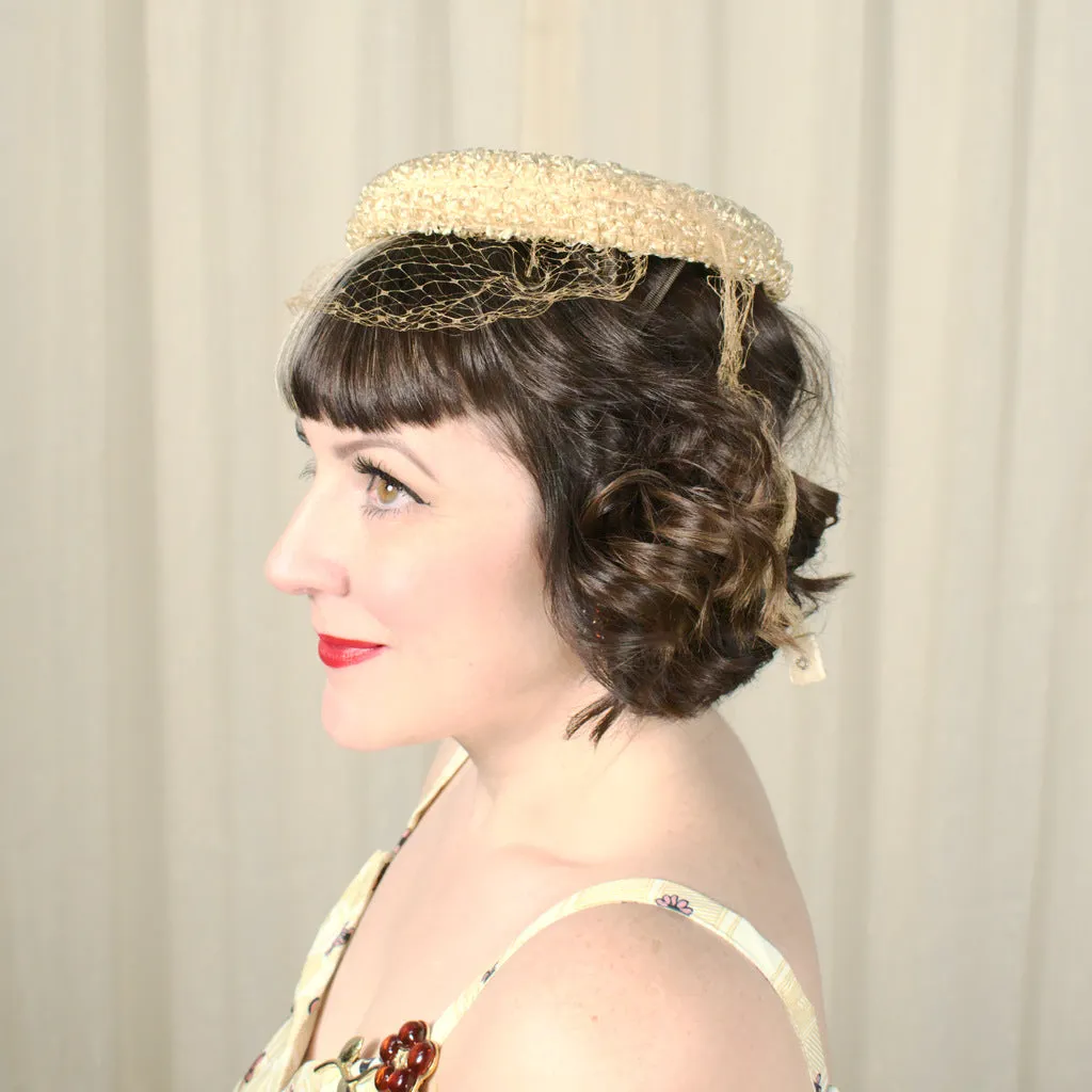 1950s Small Tan Feather Vintage Hat