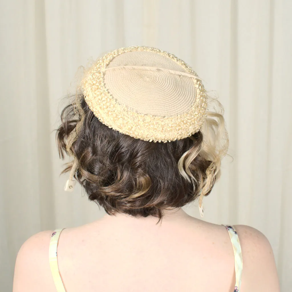 1950s Small Tan Feather Vintage Hat