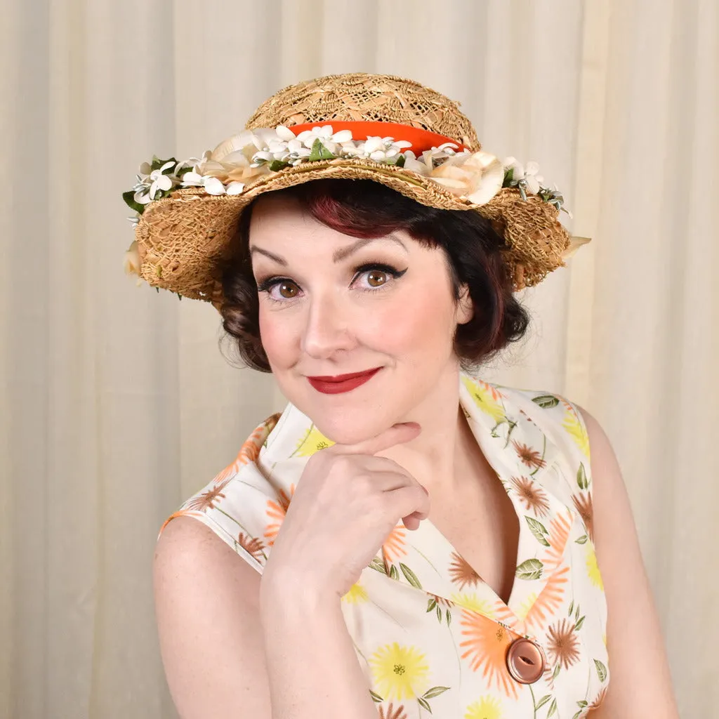 1950s Straw & Floral Brim Hat