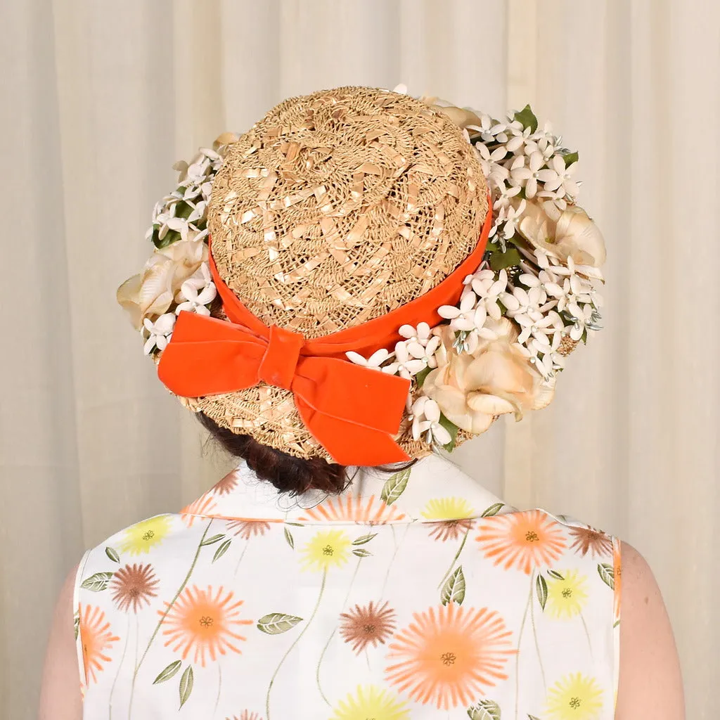 1950s Straw & Floral Brim Hat