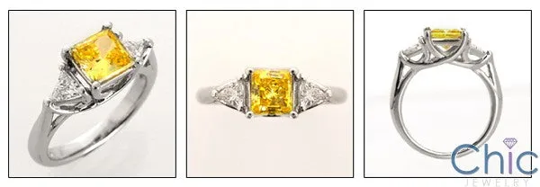 3 Stone 1.25 Canary Princess Triangle Cubic Zirconia Cz Ring