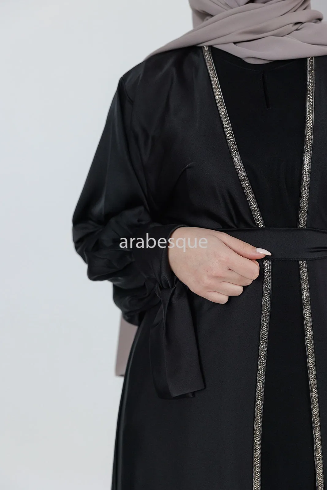 4 Piece Satin Open Abaya Set - 6 Colours