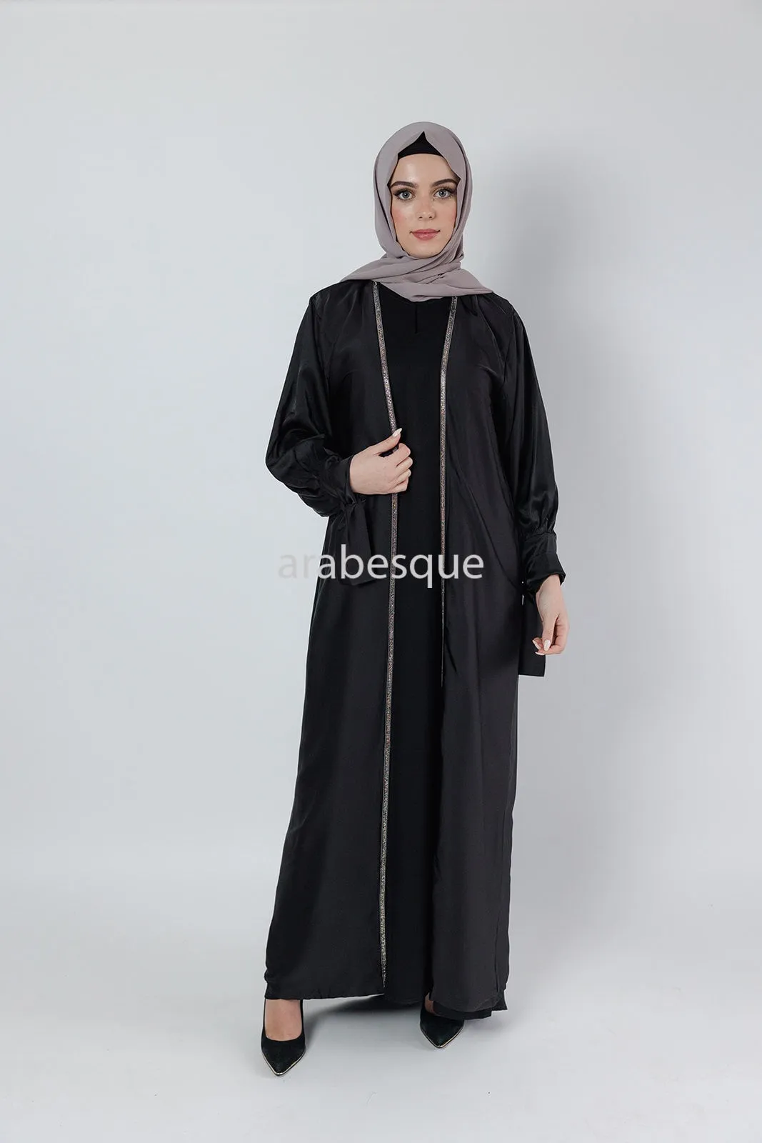 4 Piece Satin Open Abaya Set - 6 Colours