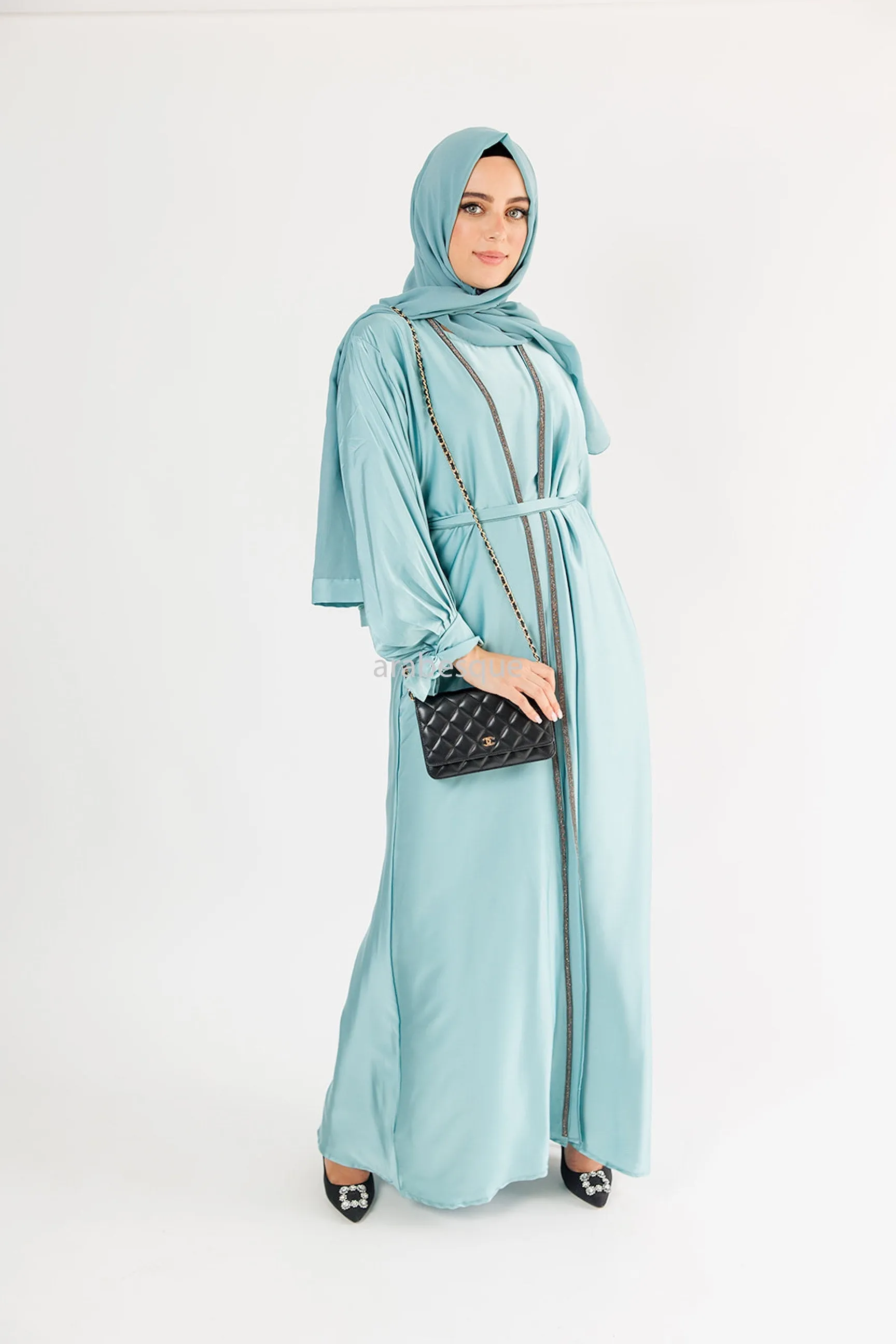 4 Piece Satin Open Abaya Set - 6 Colours