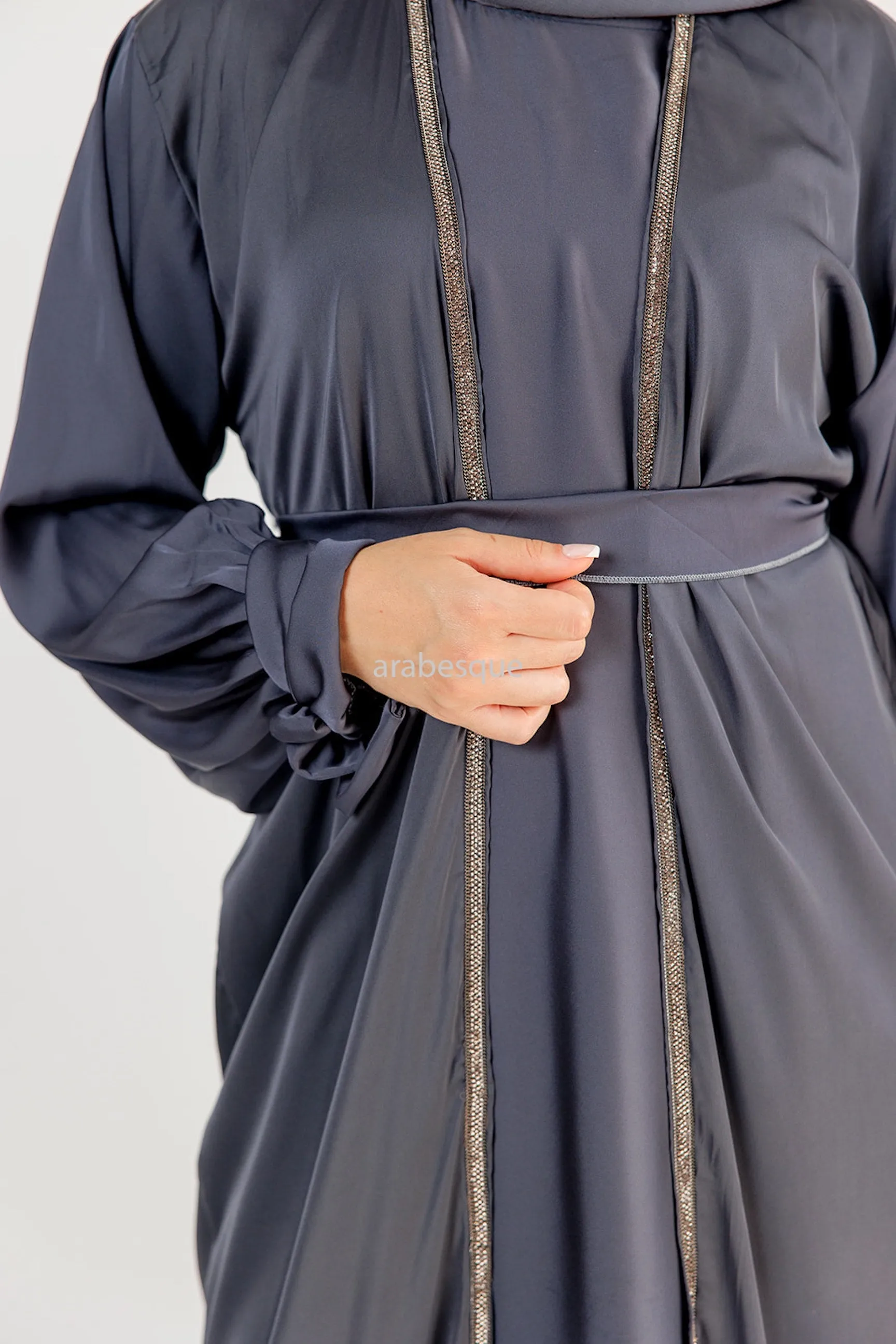 4 Piece Satin Open Abaya Set - 6 Colours