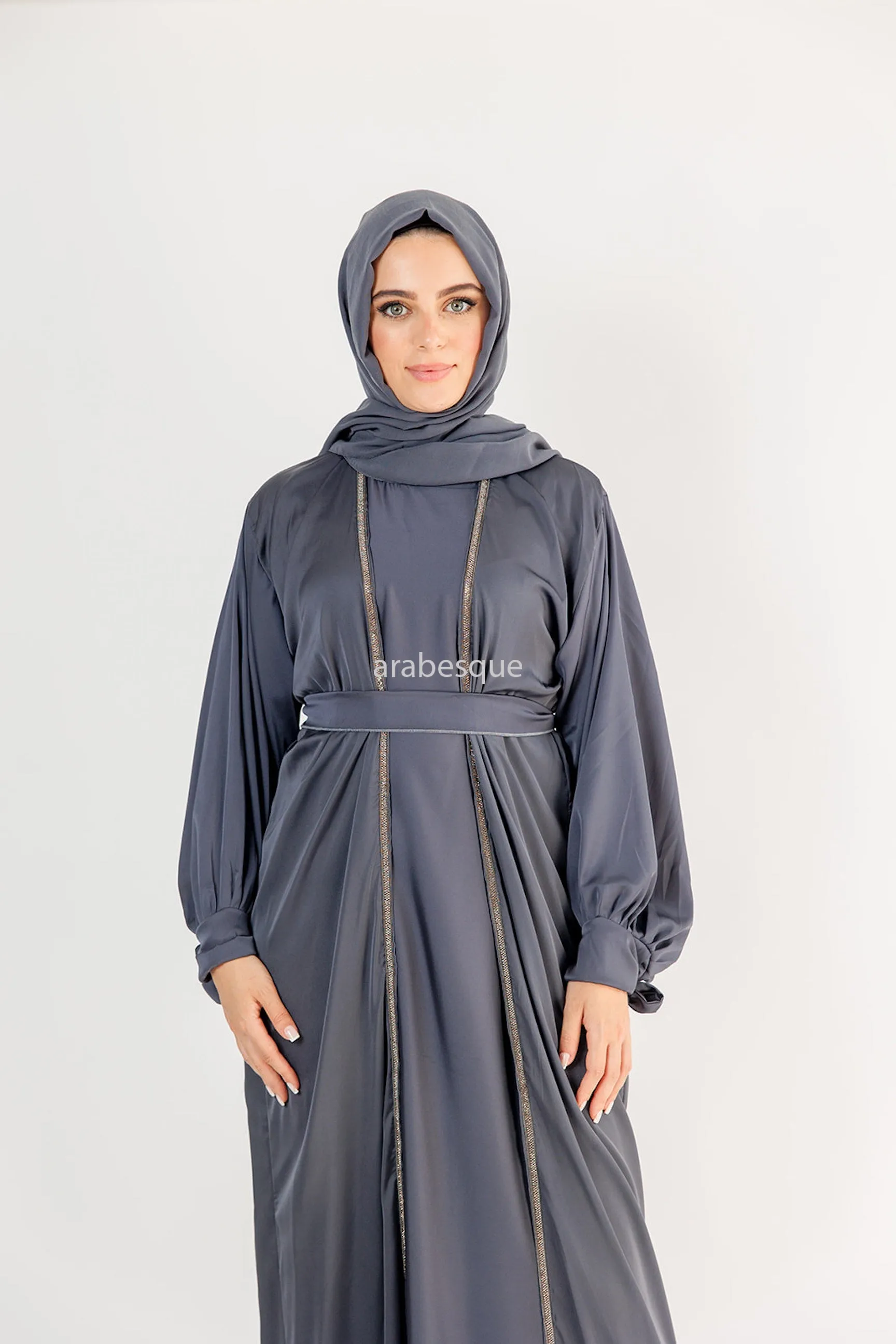 4 Piece Satin Open Abaya Set - 6 Colours