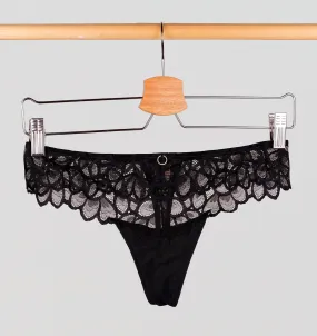 Abstract petal lace thong [Black]