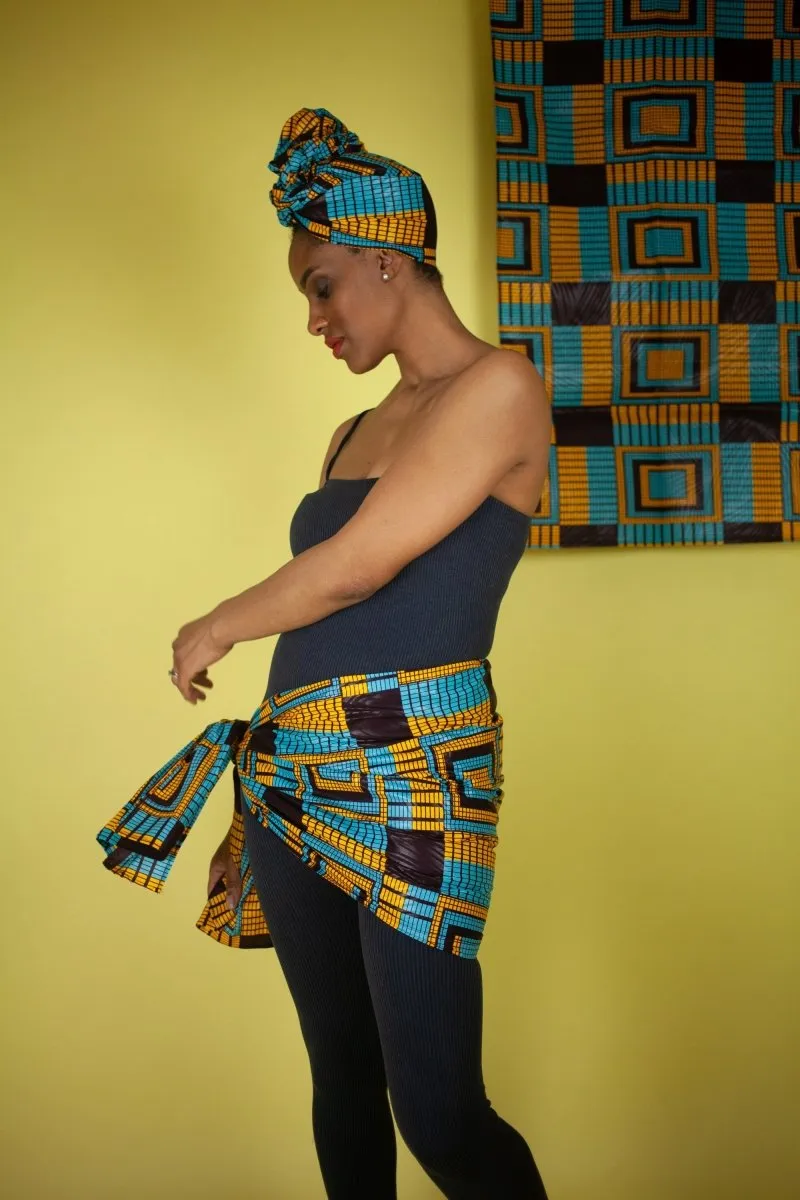 African Headwrap In Electric Blue Kente