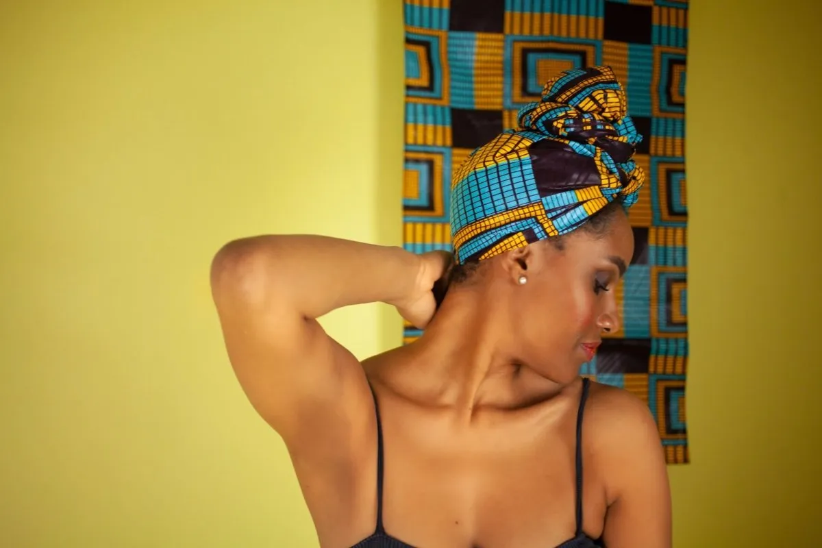 African Headwrap In Electric Blue Kente