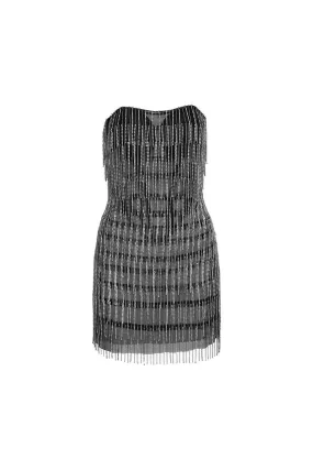 Ashlynn Strapless Fringed Mesh Mini Dress