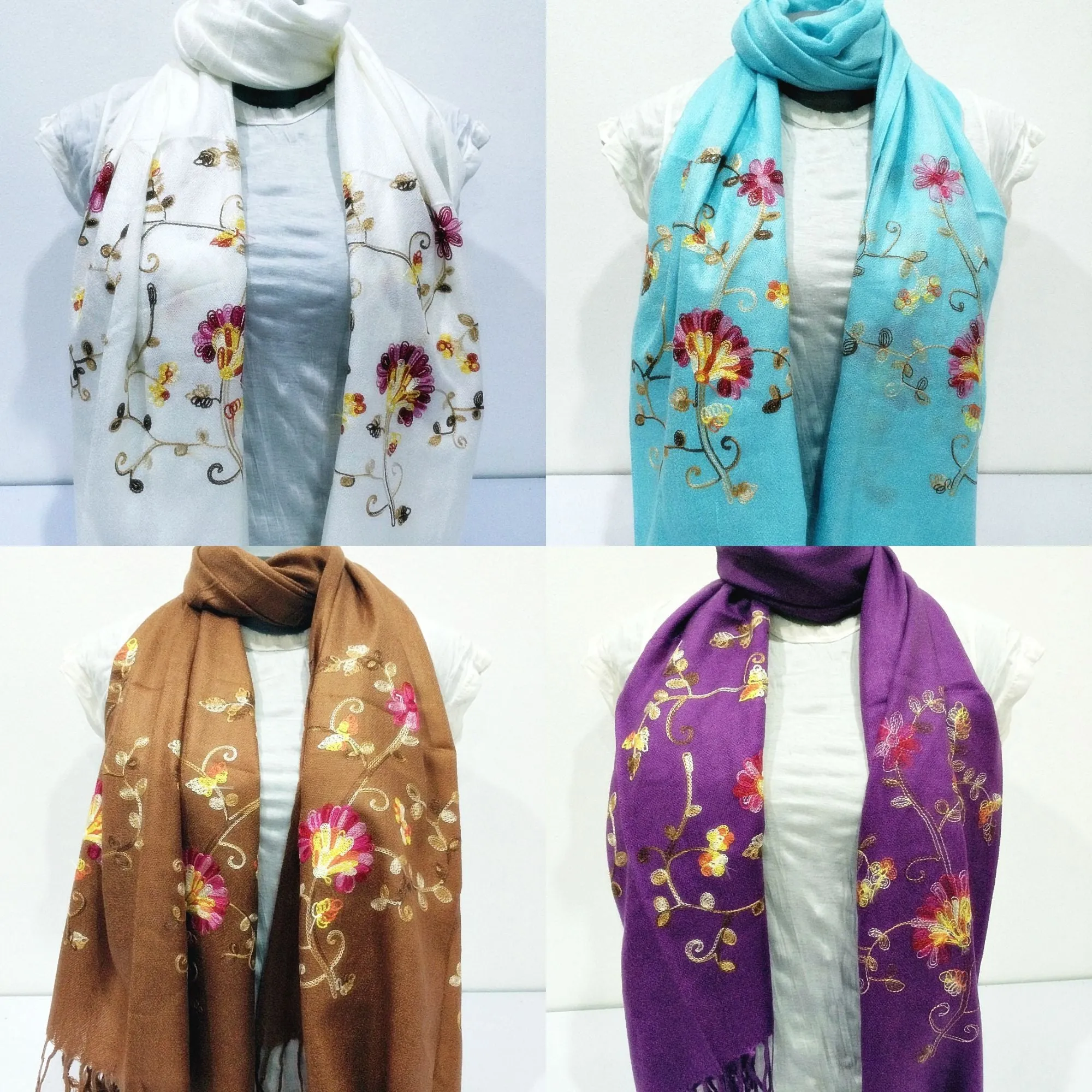 Assorted set of 10 Beautiful Hand Made Pashmina Shawl Scarf Embroidered