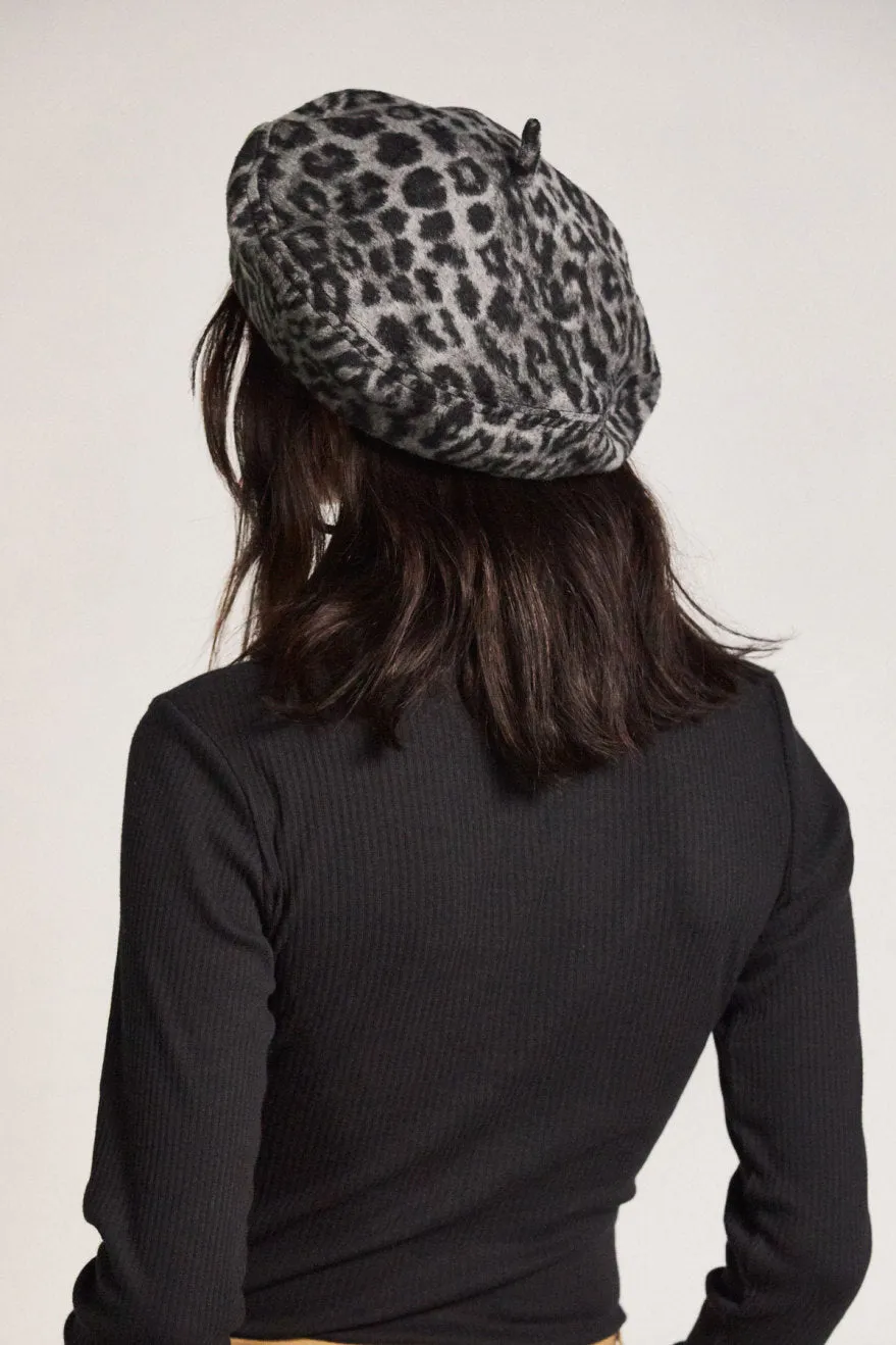 Audrey Beret - Aluminum/Black Leopard