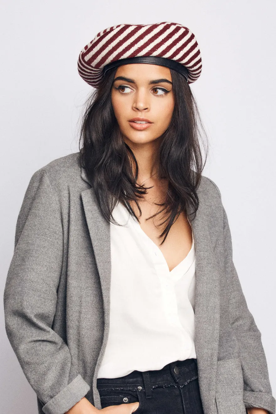 Audrey II Beret - Burgundy/Cream