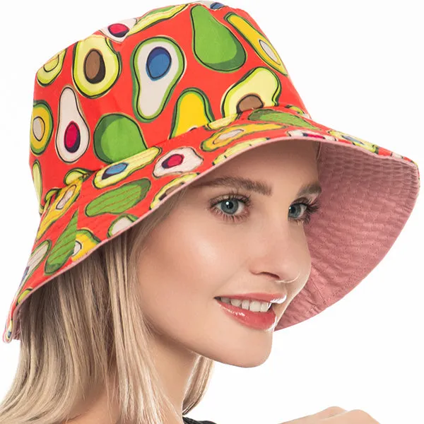 Avocado Print Bucket Hat-Red