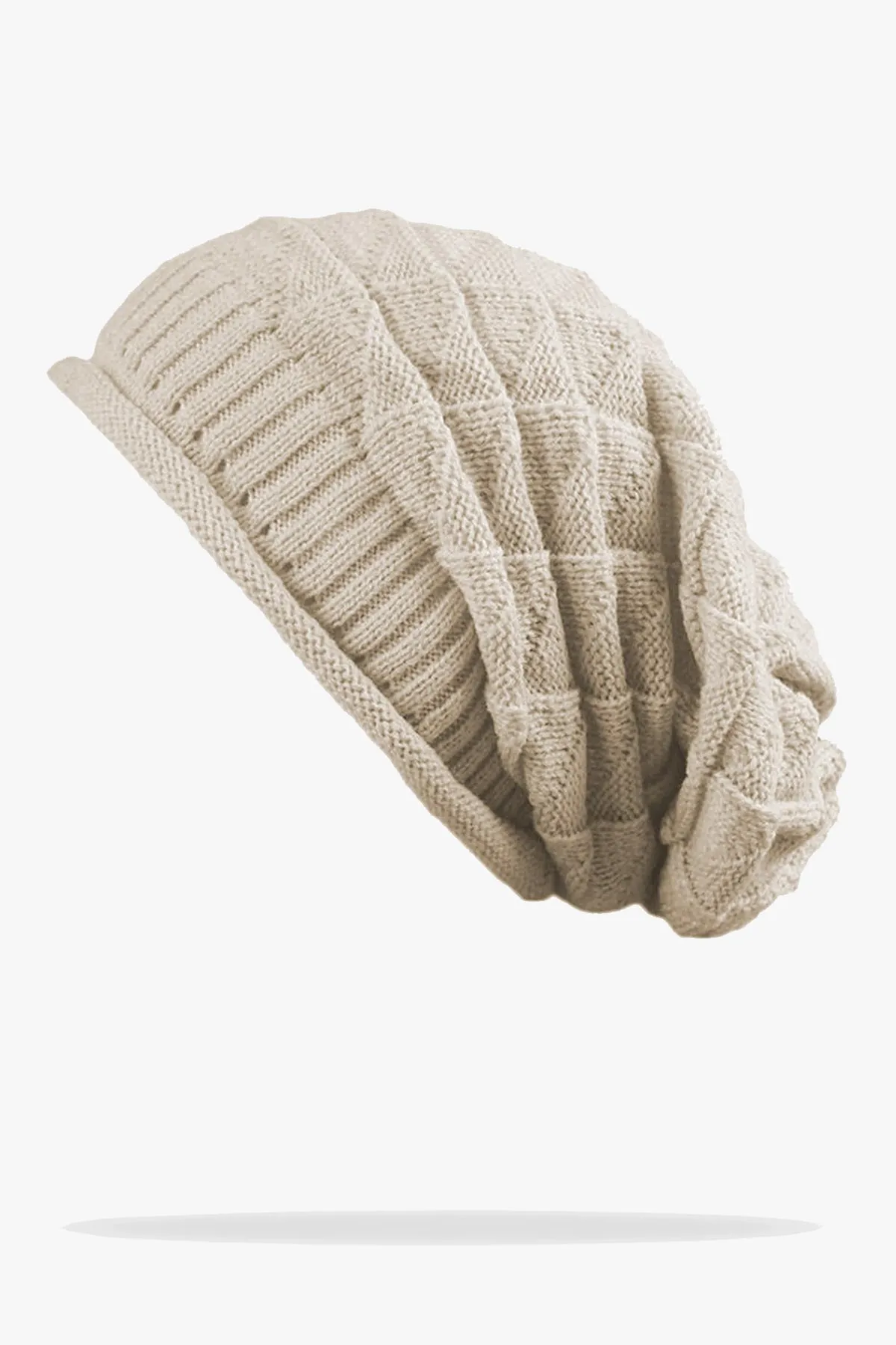 Beige Knitted Baggy Beanie - W22 - UBH0022