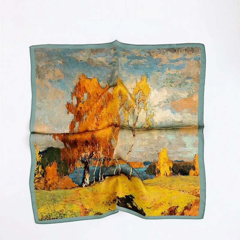 BerriesJam - 2024 Vintage Oil Painting Printed Silk Scarf