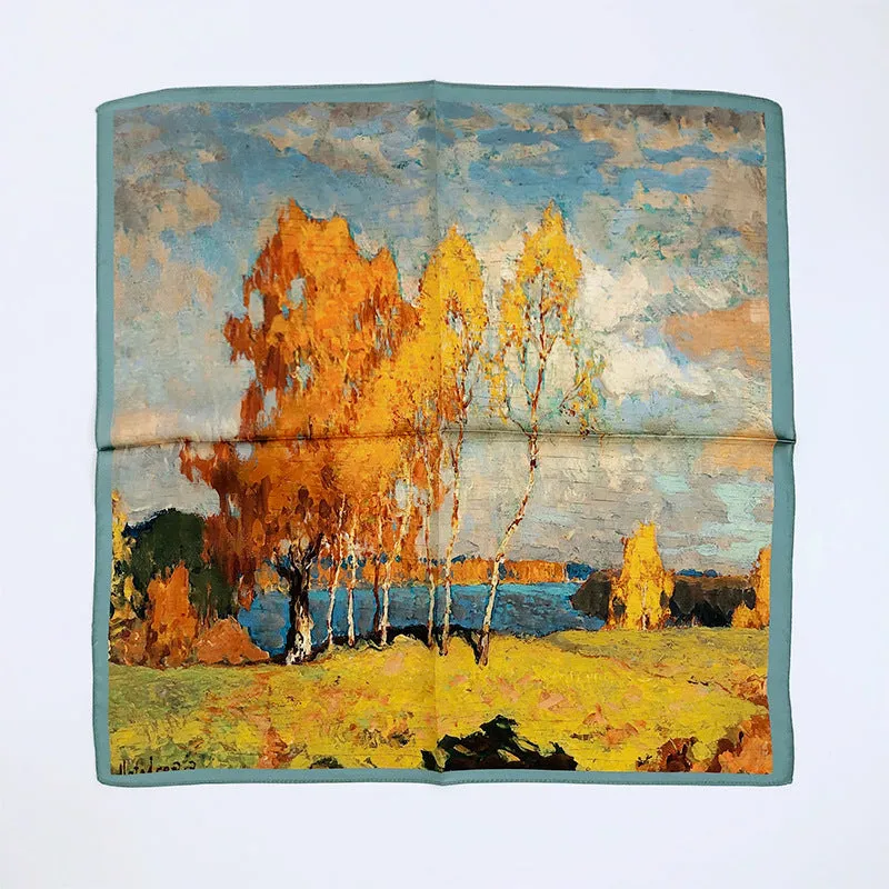 BerriesJam - 2024 Vintage Oil Painting Printed Silk Scarf