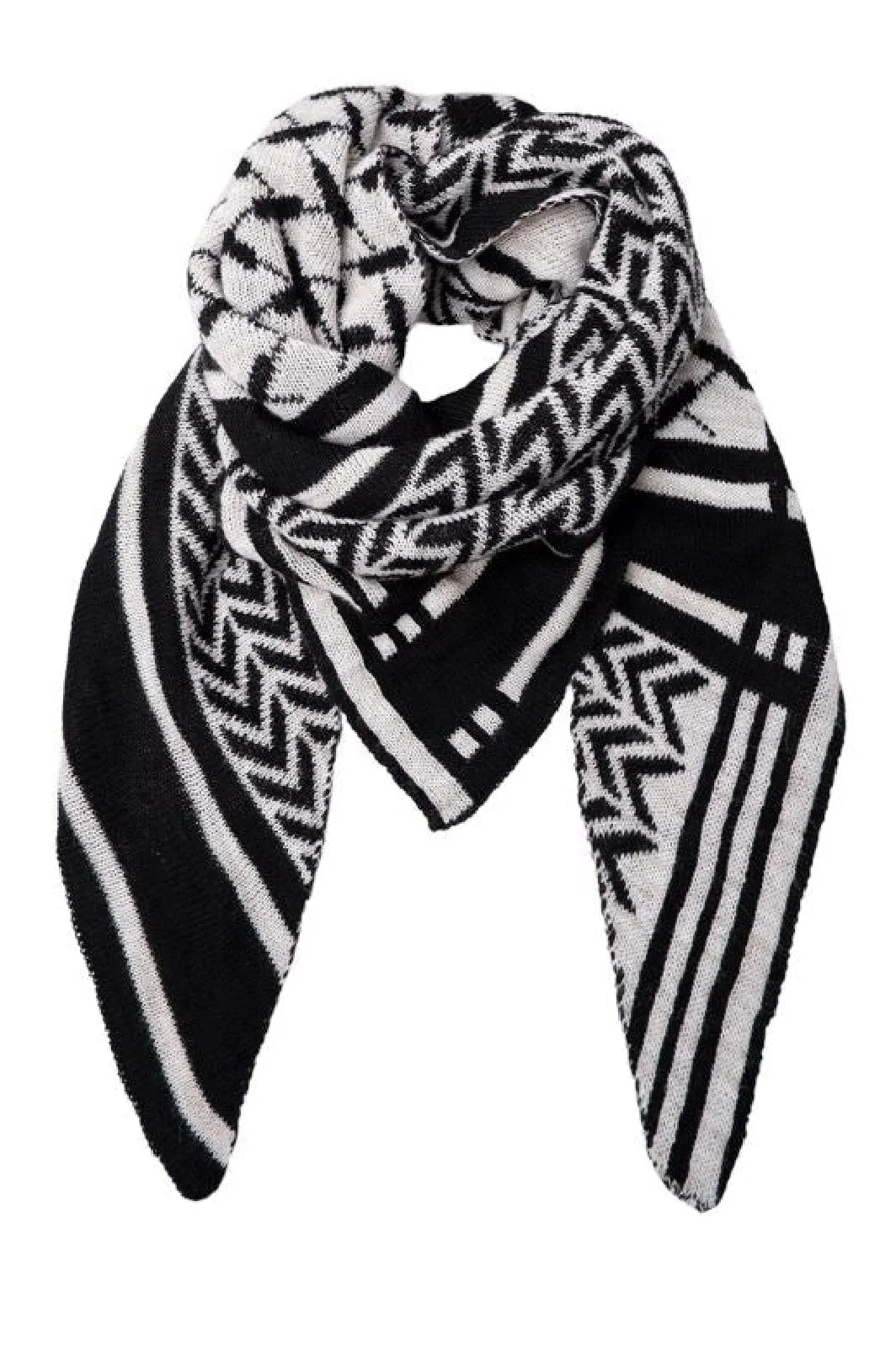 BCBEX Triangle Scarf in Off-White - Elegant Black Color Accent