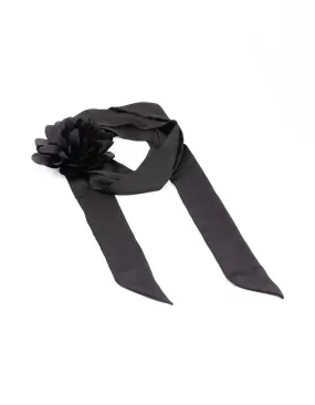 Black Fabric Rosette Long Scarf