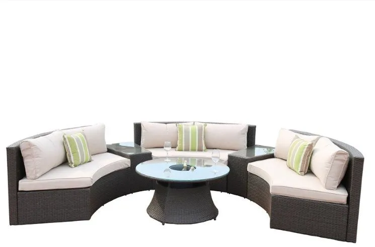 Black Half Moon Outdoor Sectional Set with Ice Bucket