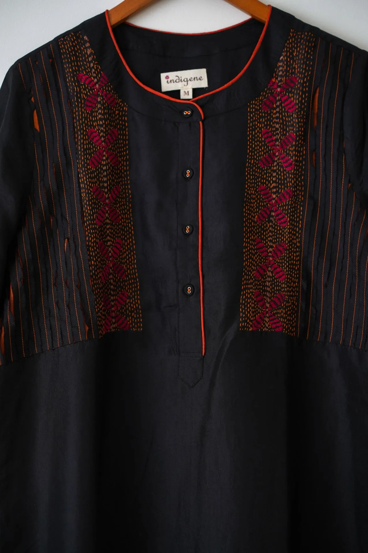 Black Mulberry Silk Embroidered Kurta