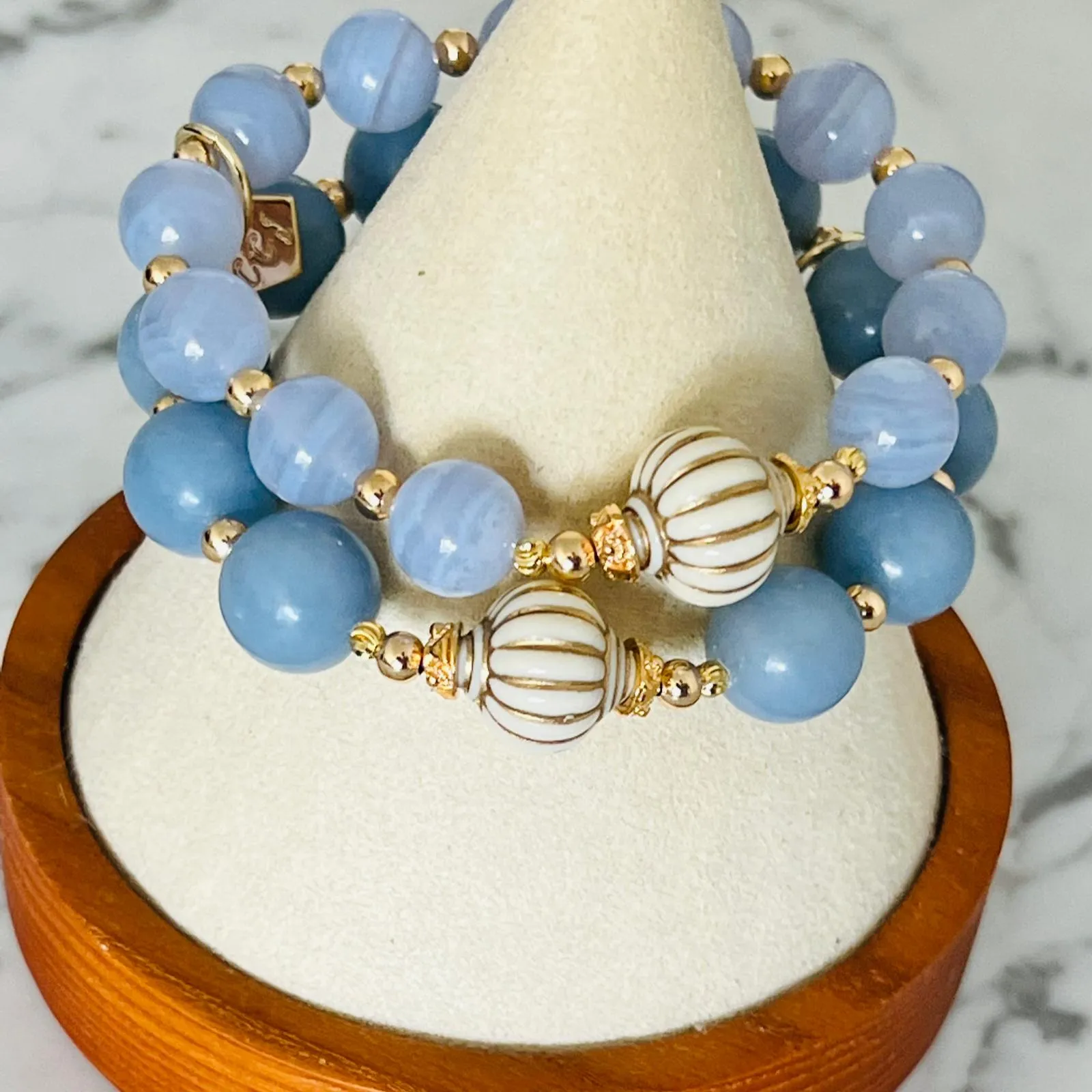 Blue Lace Agate Seashell Bracelet