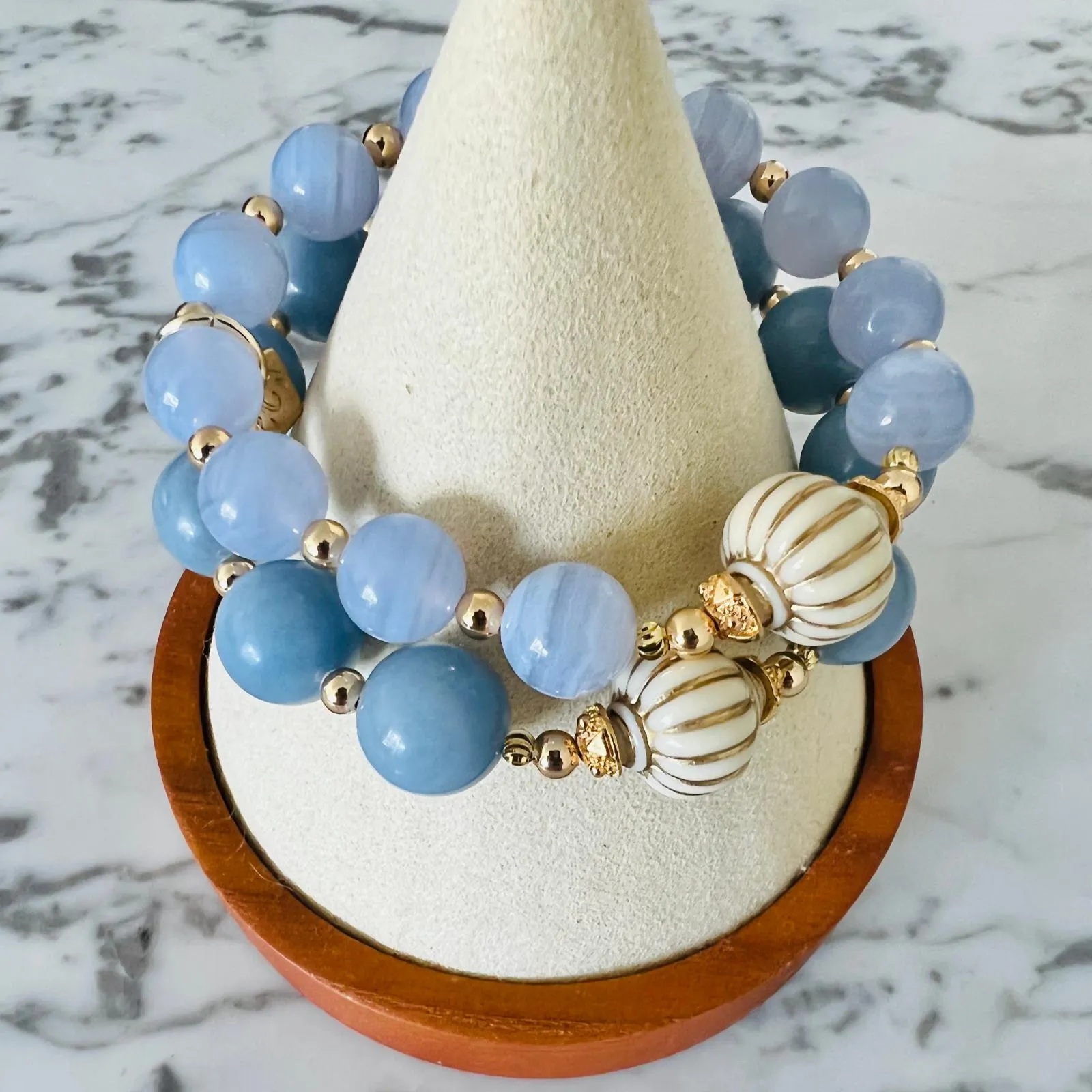 Blue Lace Agate Seashell Bracelet