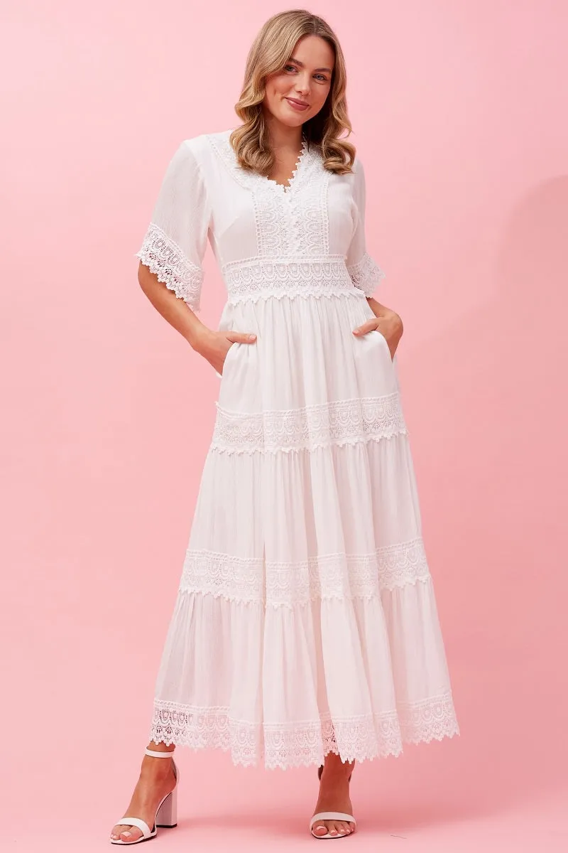 Boho Lace Trim Maxi White