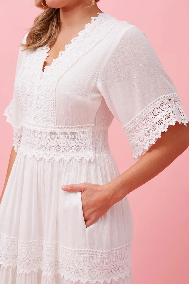 Boho Lace Trim Maxi White