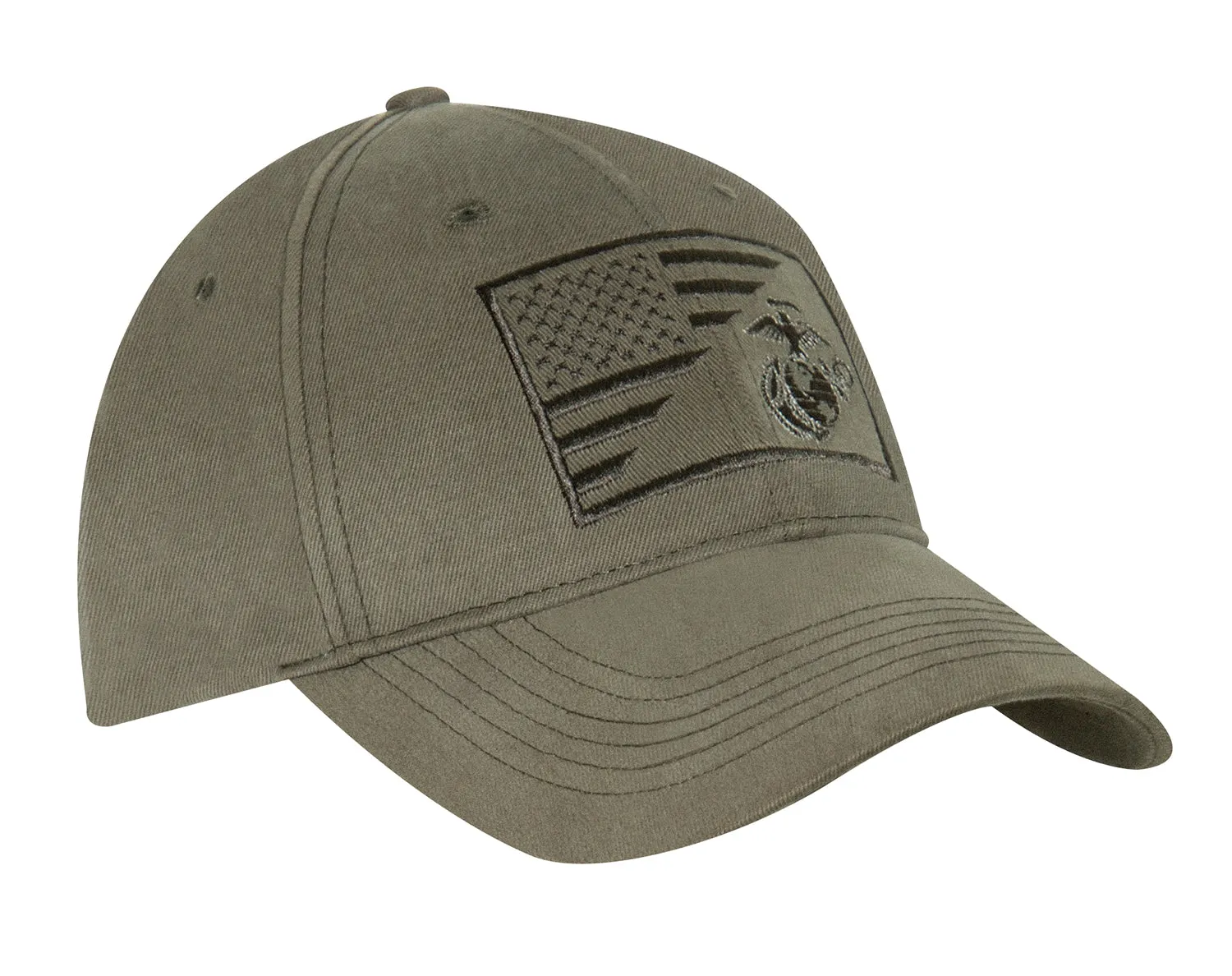 Low Profile USMC Cap with Eagle, Globe & Anchor Emblem and US Flag