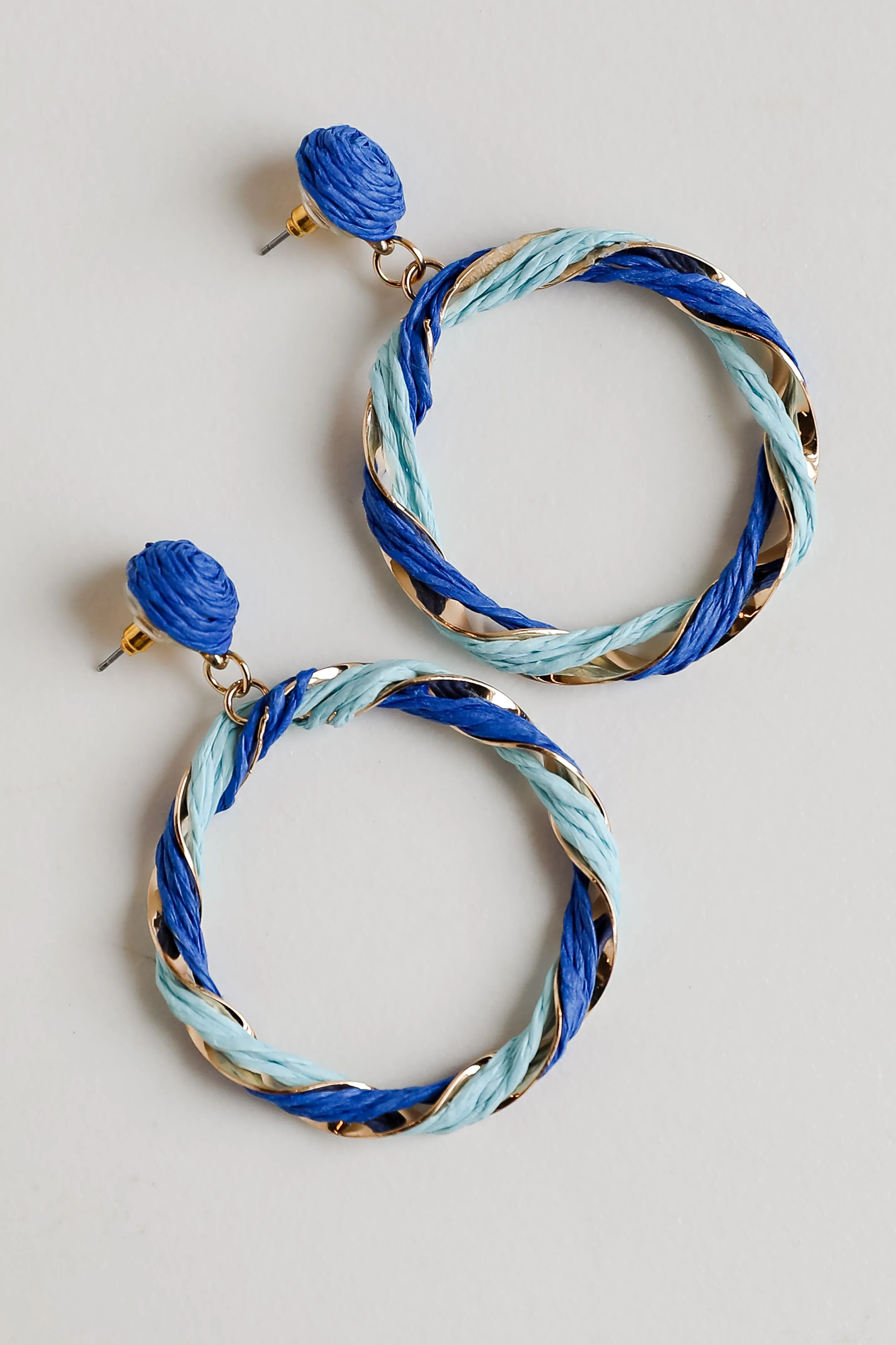 Carmen Blue Straw Circle Statement Earrings