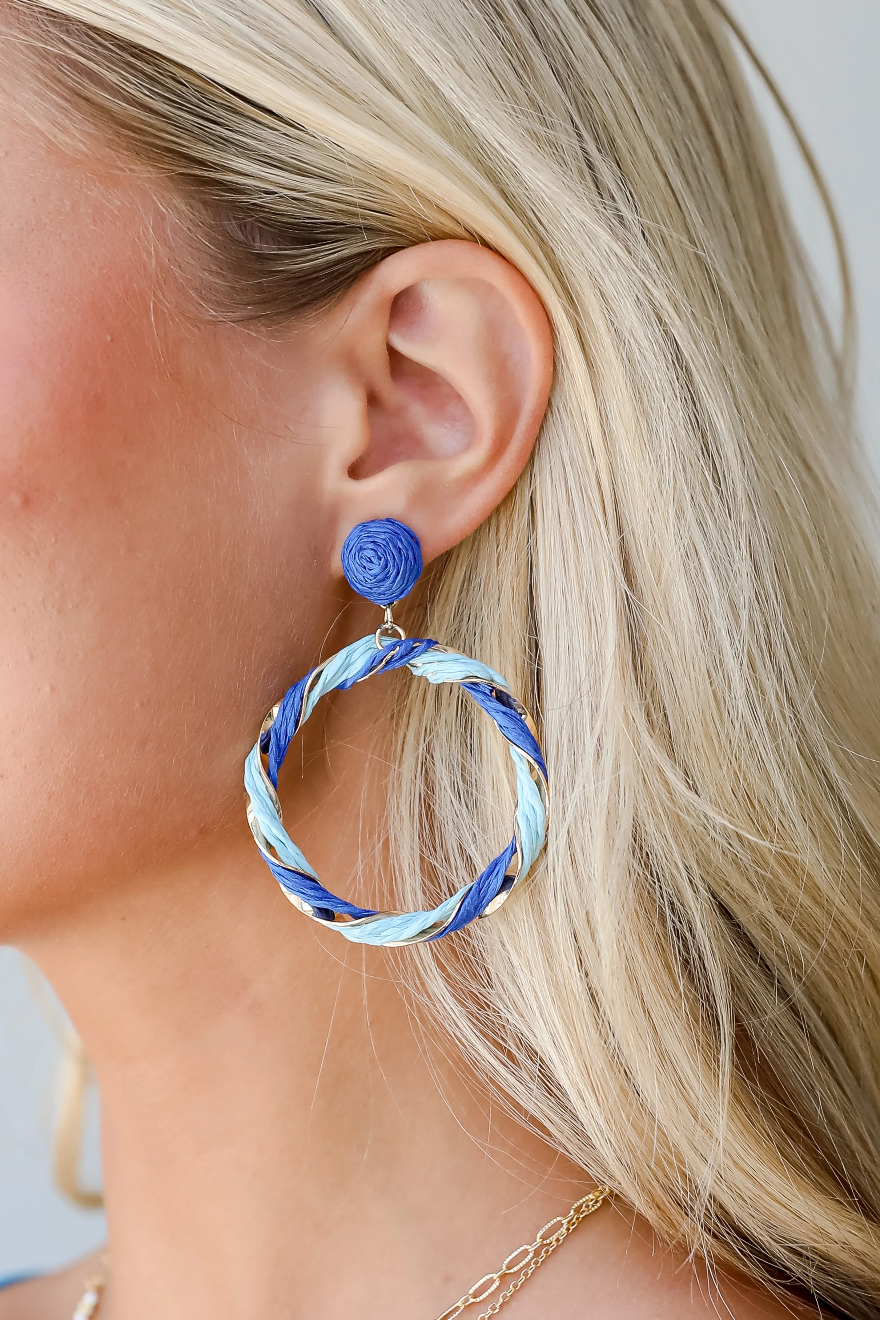 Carmen Blue Straw Circle Statement Earrings