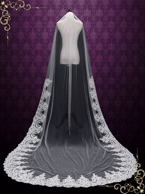 Cathedral Length Wedding Veil with Wide Lace from Midway VG1096