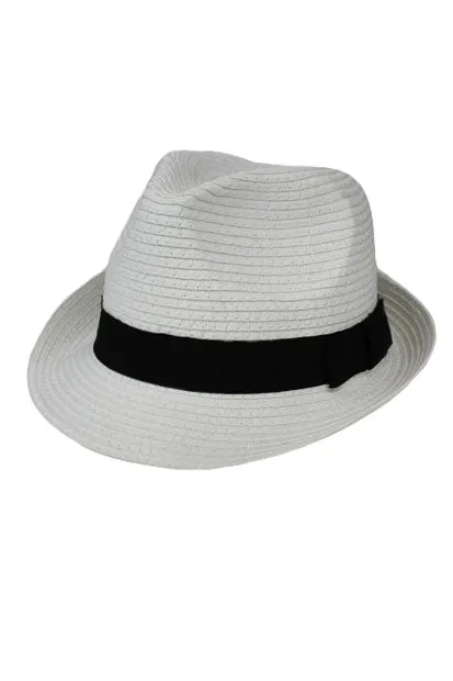 Classic Banded Straw Fedora Hat