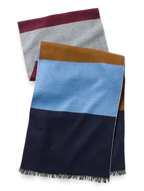 Color Block Brushed Silk Scarf - Navy Multi