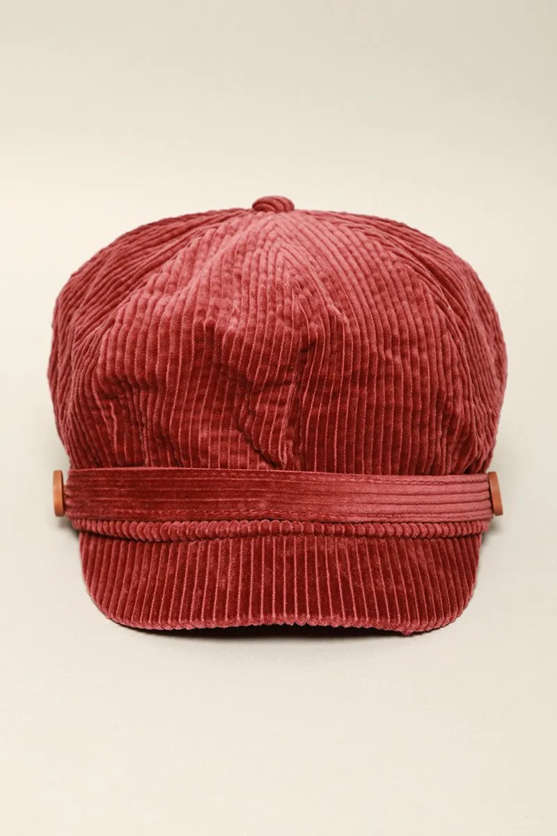 Corduroy Cabbie Hat w/ Buttons