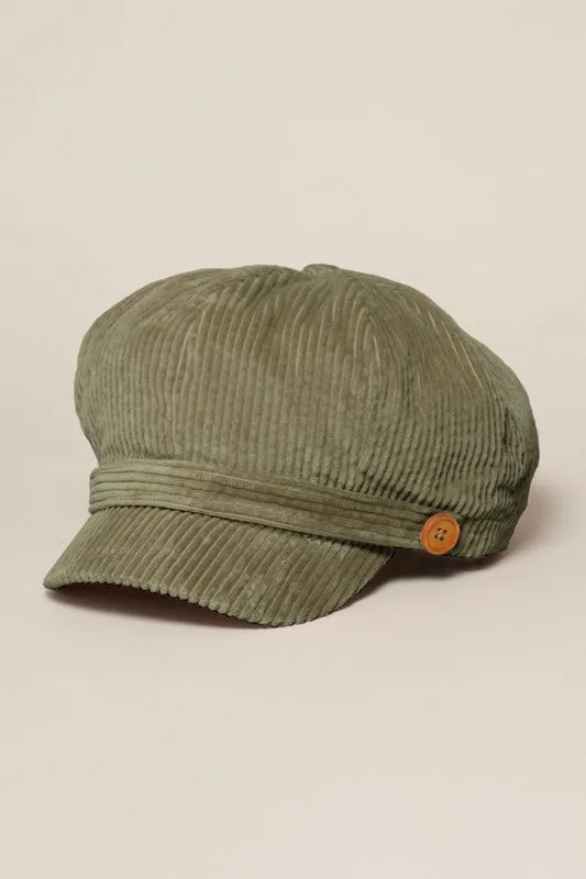 Corduroy Cabbie Hat w/ Buttons