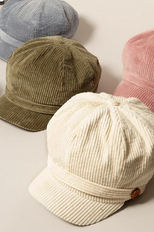 Corduroy Cabbie Hat w/ Buttons