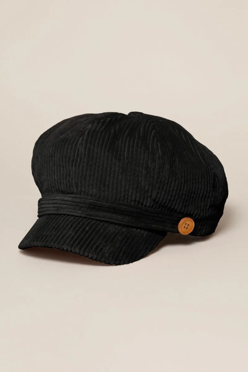 Corduroy Cabbie Hat w/ Buttons