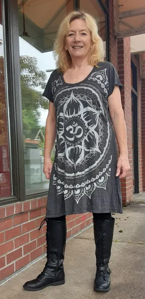 Cotton Tee Shirt Dress ~ Lotus Om Design ~ Two Colors