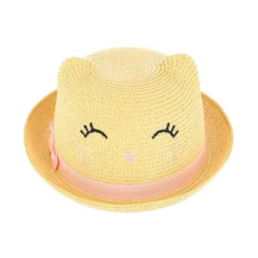 CTM® Girl's Smiling Kitty Face Straw Sun Hat