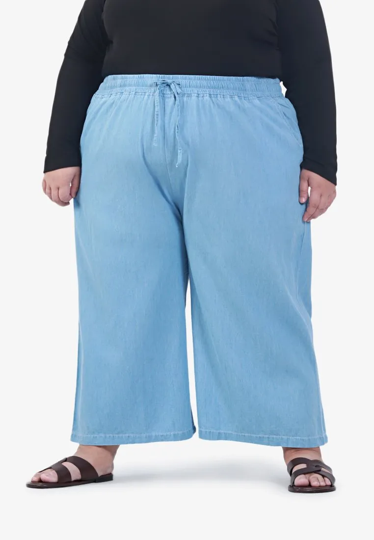 Deanna Drawstring Denim Culottes - Light Blue