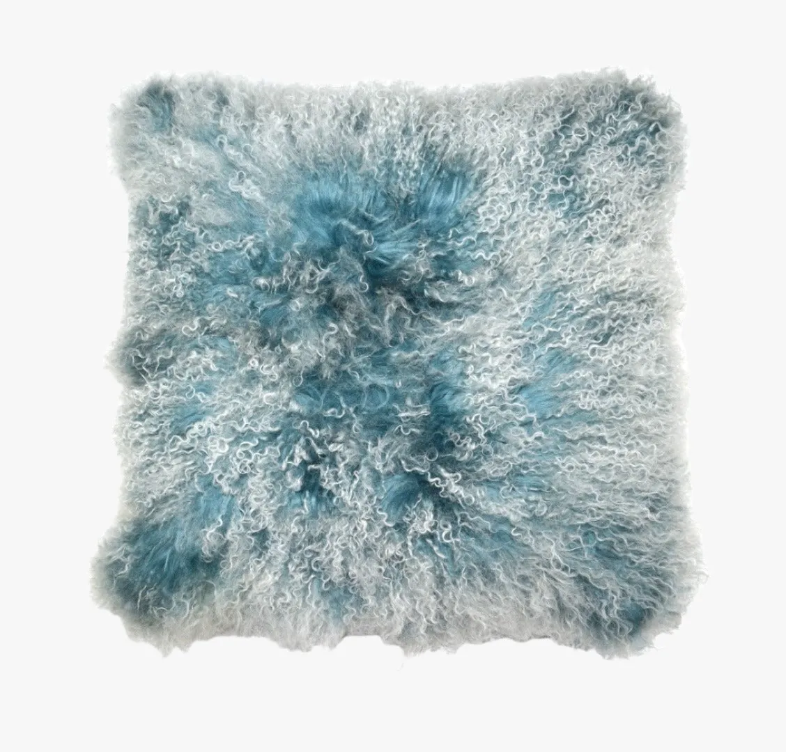 Double Dipped Mongolian Fur  Blue / Creme Pillow