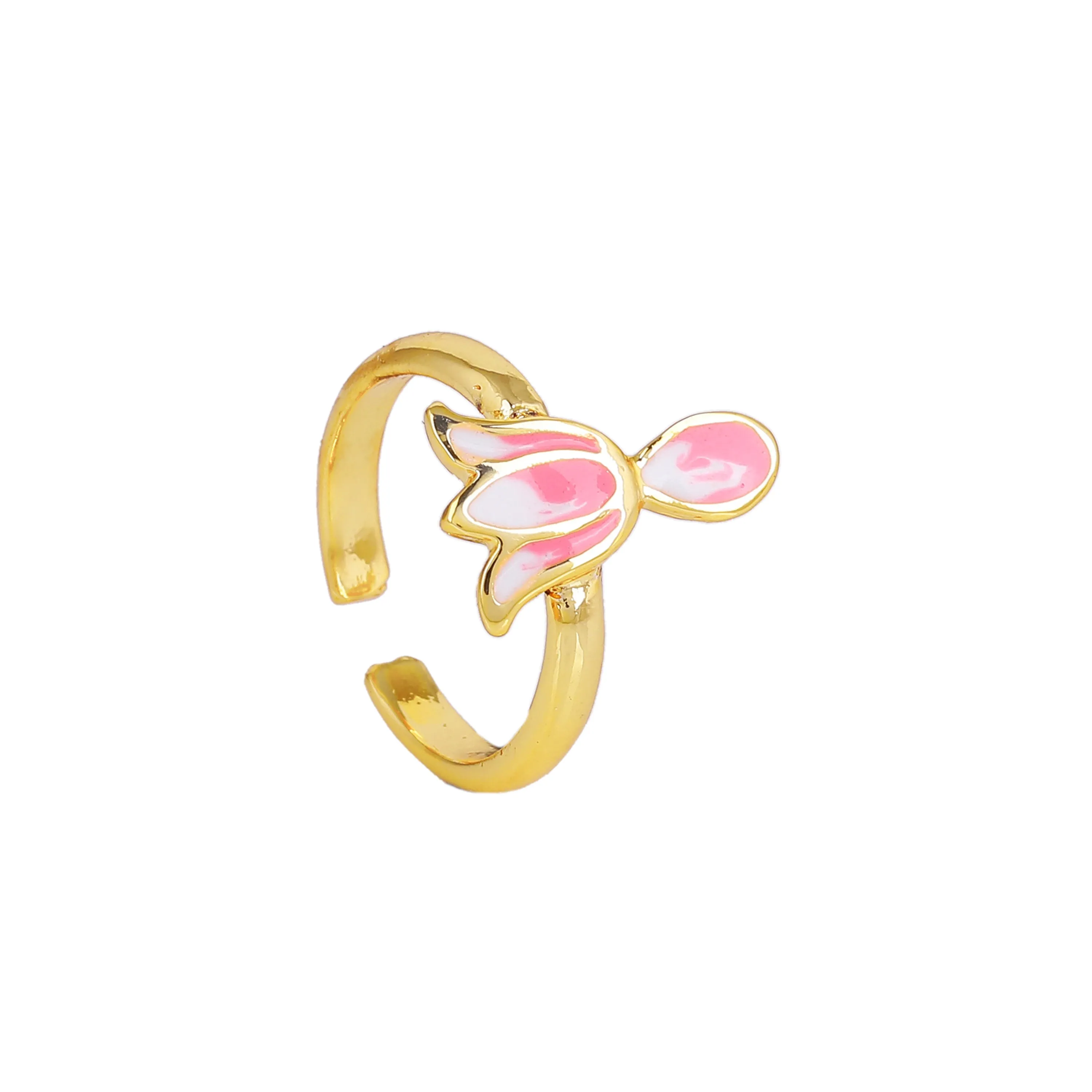 Estele Gold Plated Elegant Lotus Designer Adjustable Finger Ring with Pink Enamel for Girl's & Women