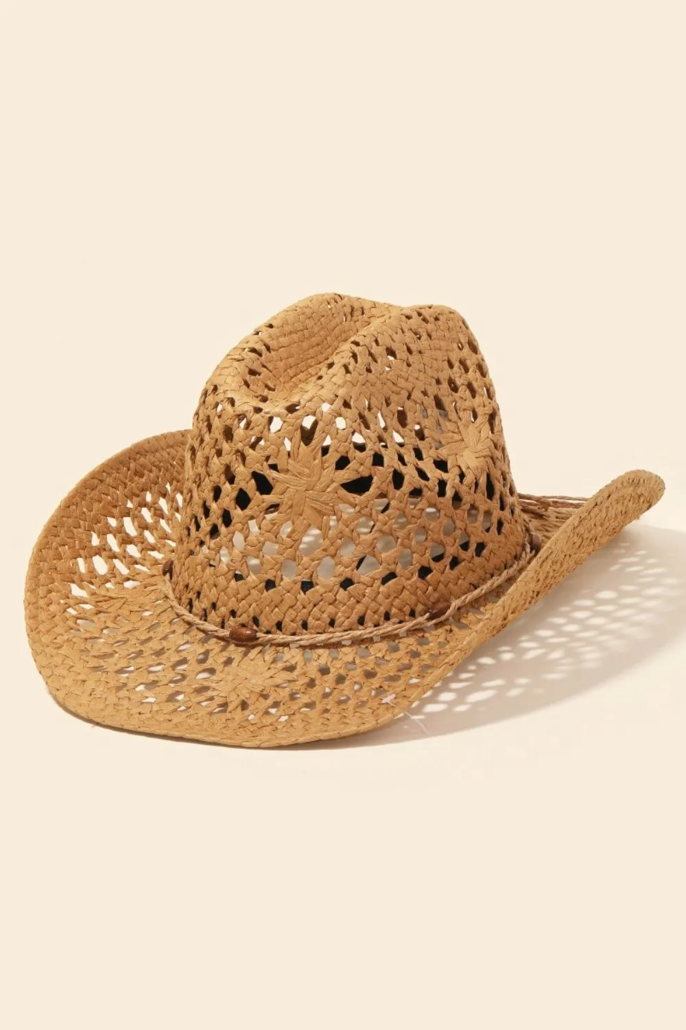 FAME STRAW WEAVE ROPE RIBBON COWBOY HAT